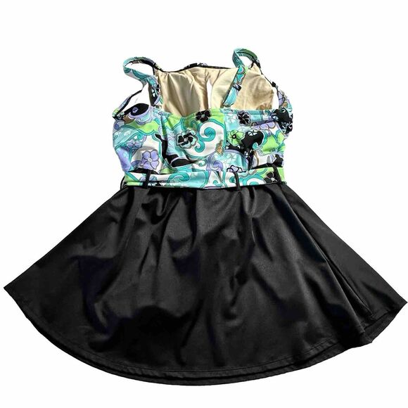 Amoena Women’s 1 Piece Bathing Suit Boho Multicolor V-Neck Skirt Belt Padded 20 - Picture 6 of 10